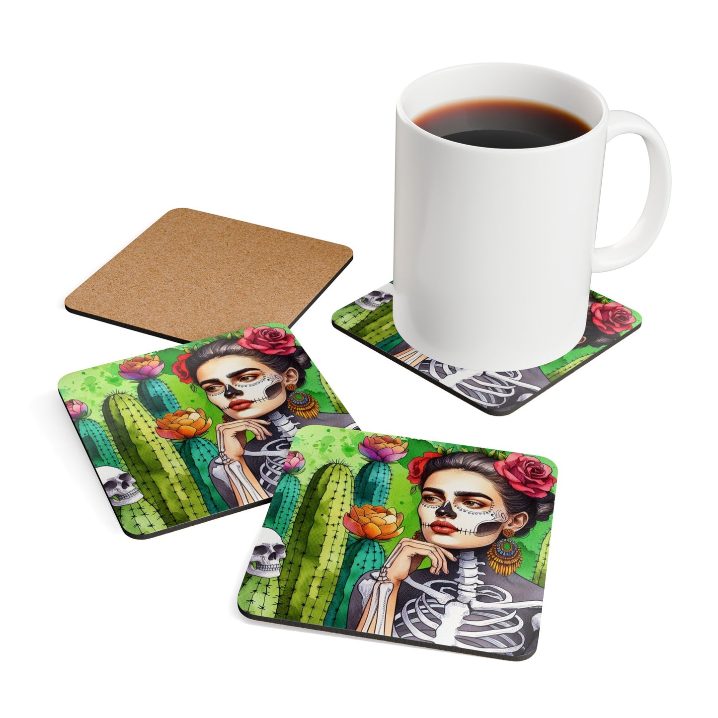 Frida con Nopal - Corkwood Coaster Set