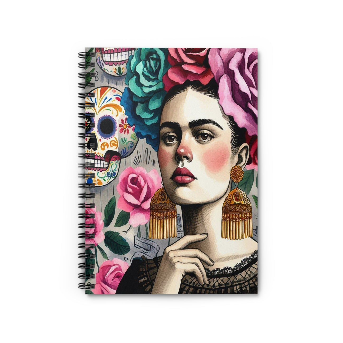 Frida con Rosas - Spiral Notebook - Ruled Line