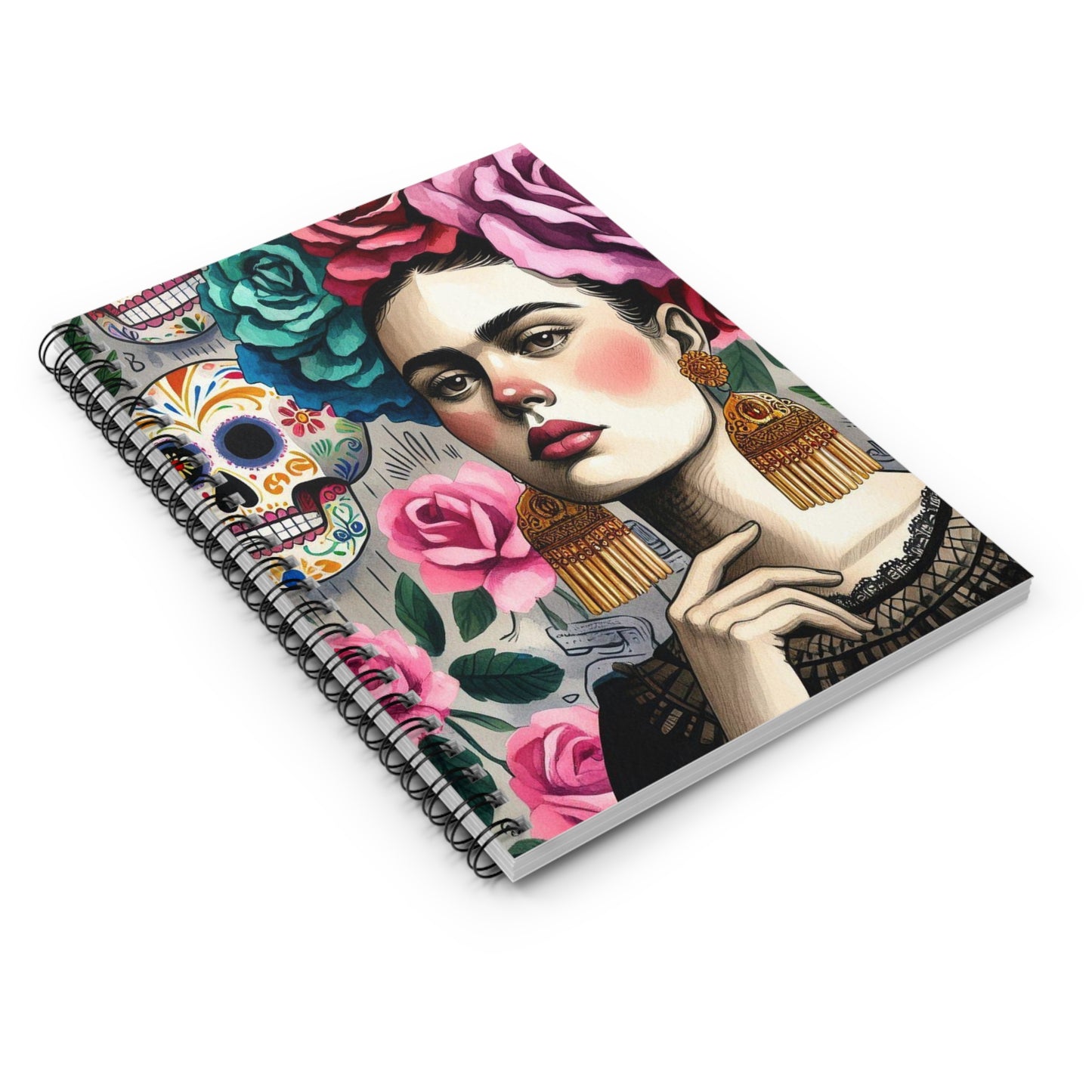 Frida con Rosas - Spiral Notebook - Ruled Line