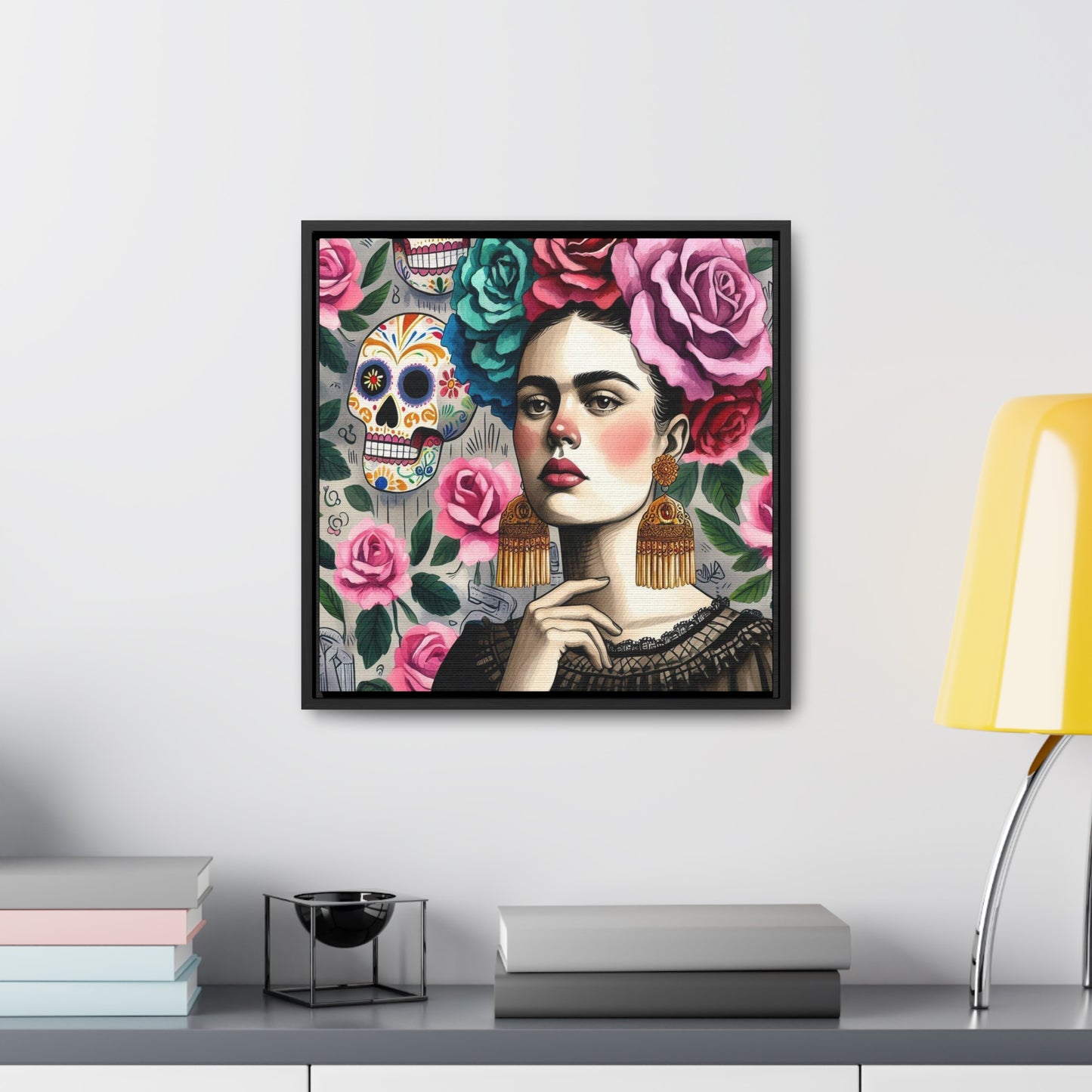 Frida y Rosas - Gallery Canvas Wraps, Square Frame