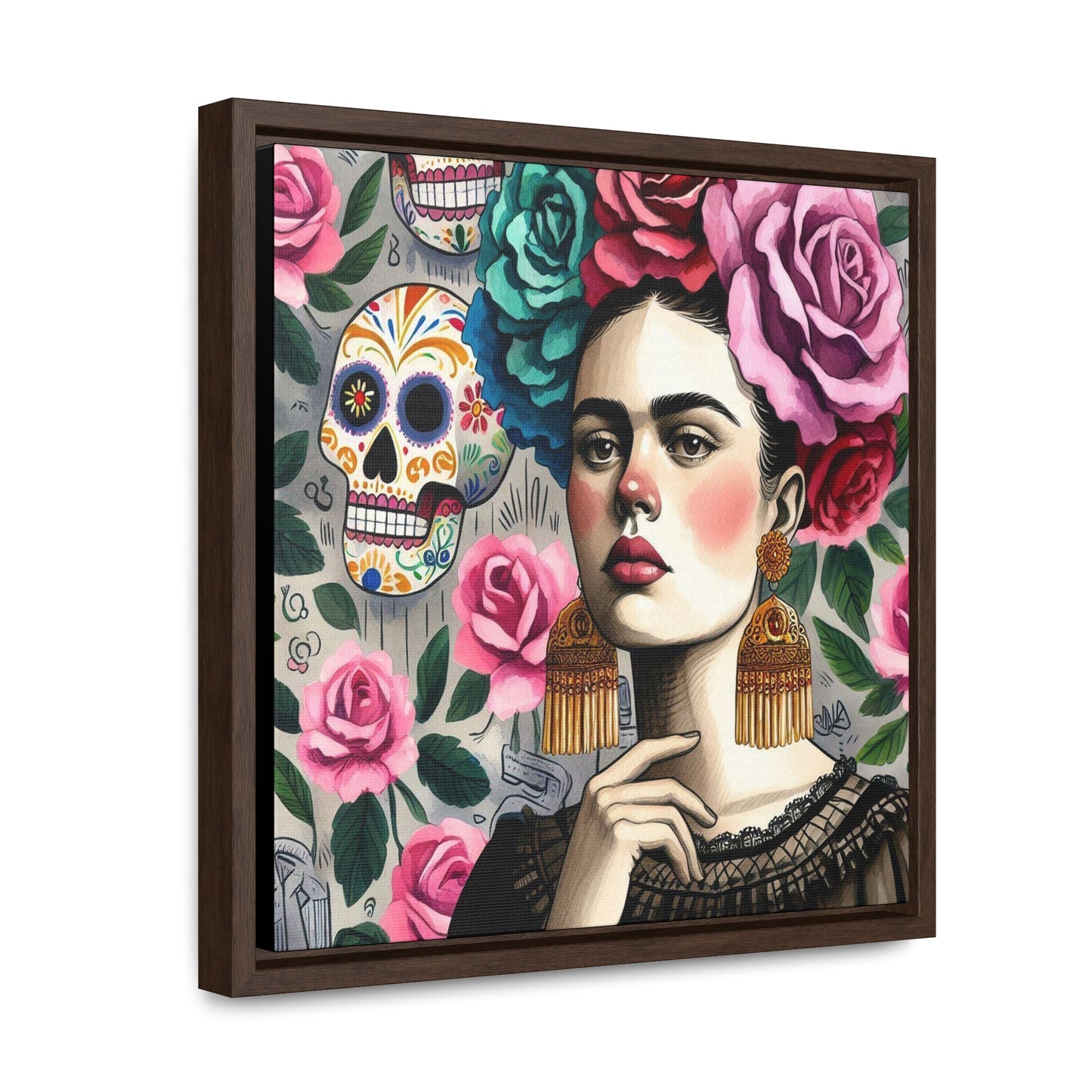 Frida y Rosas - Gallery Canvas Wraps, Square Frame