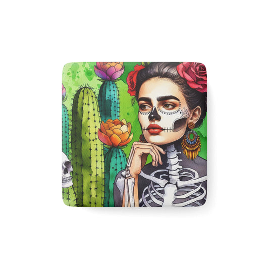 Frida con Nopal - Porcelain Magnet, Square