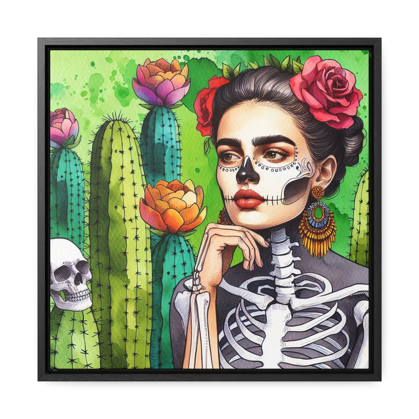 Frida con Nopal - Gallery Canvas Wraps, Square Frame