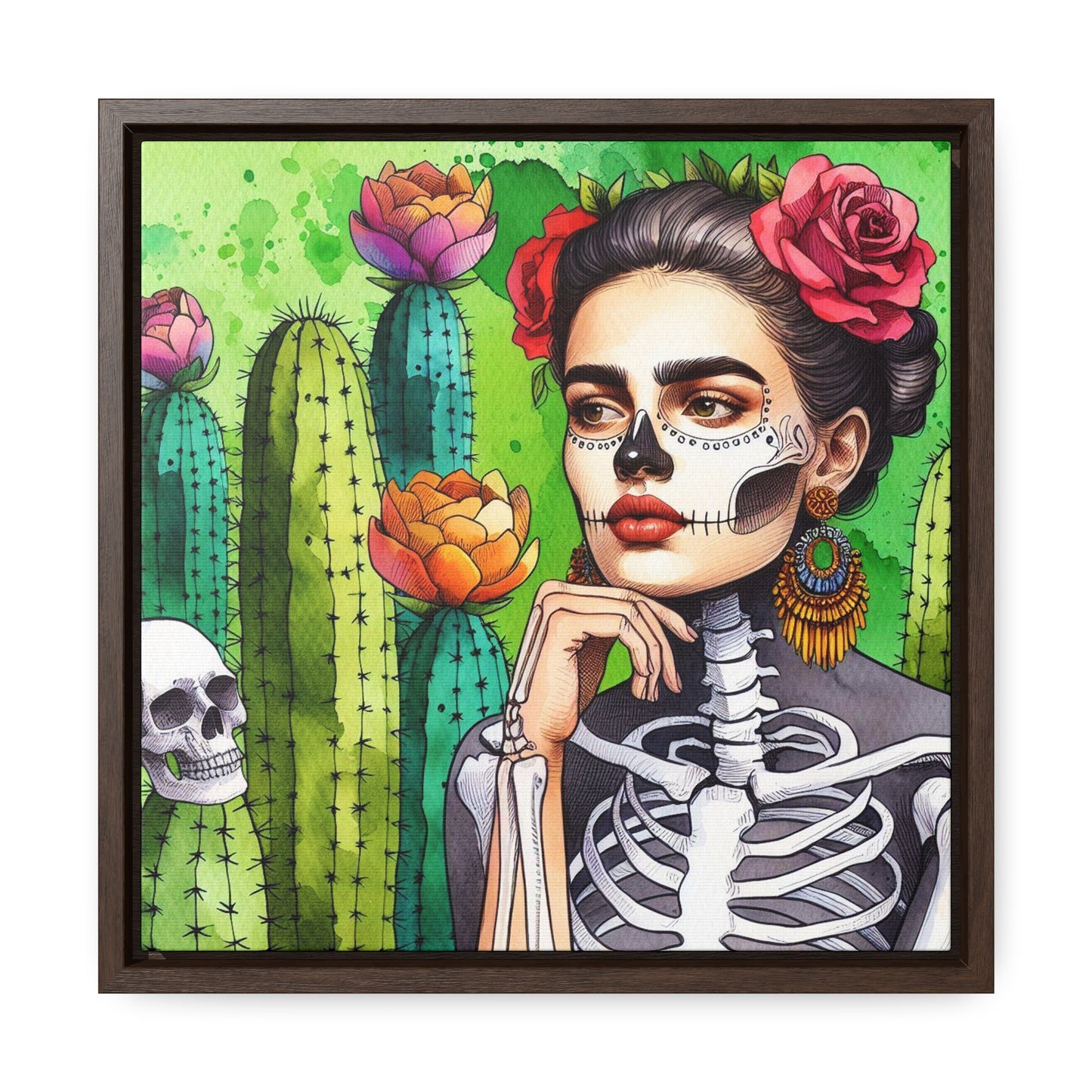 Frida con Nopal - Gallery Canvas Wraps, Square Frame