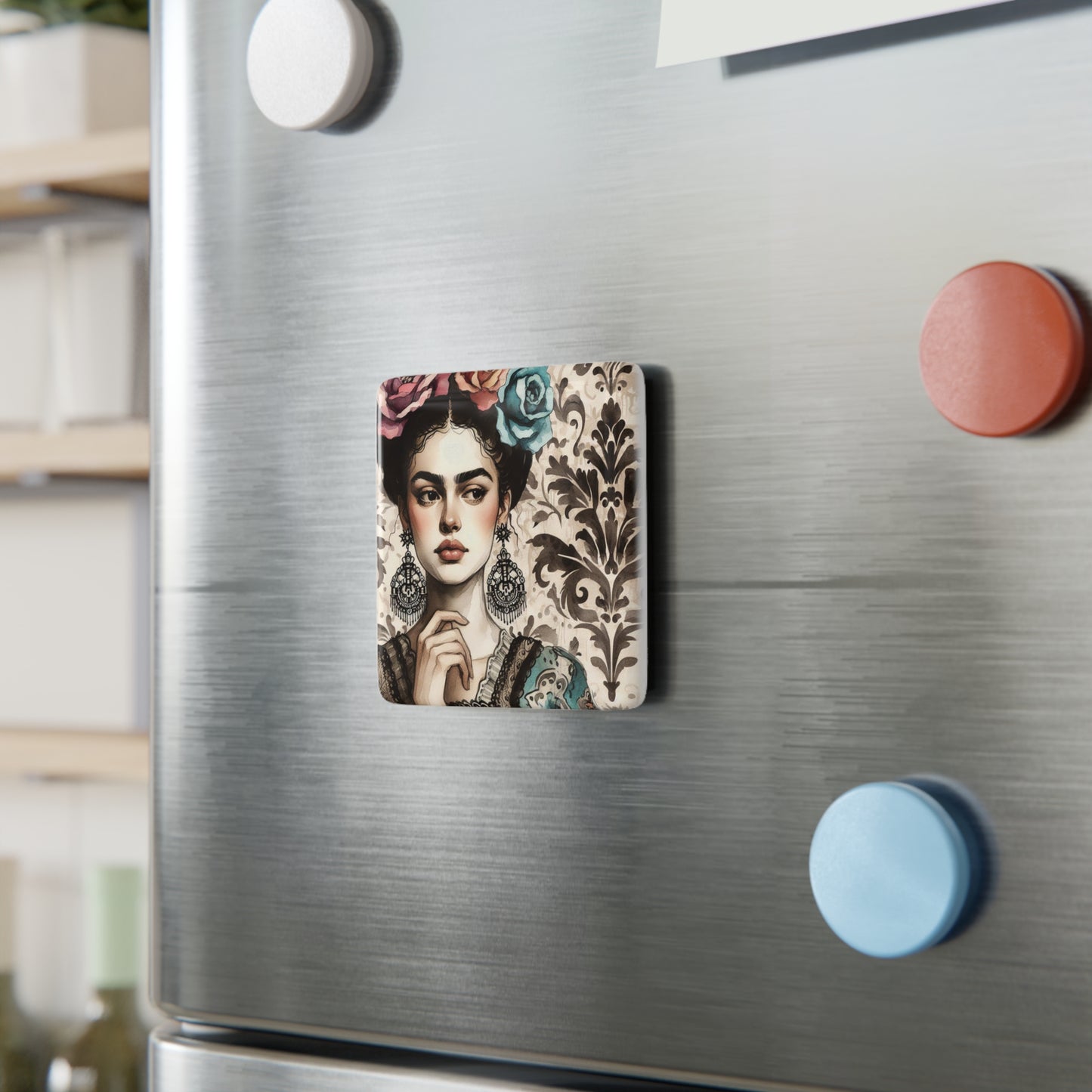 Frida Azul - Porcelain Magnet, Square