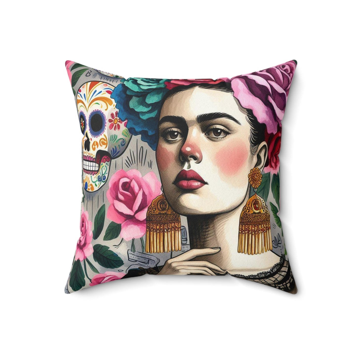 Frida y Rosas -  Pillow (18x18) (20x20)