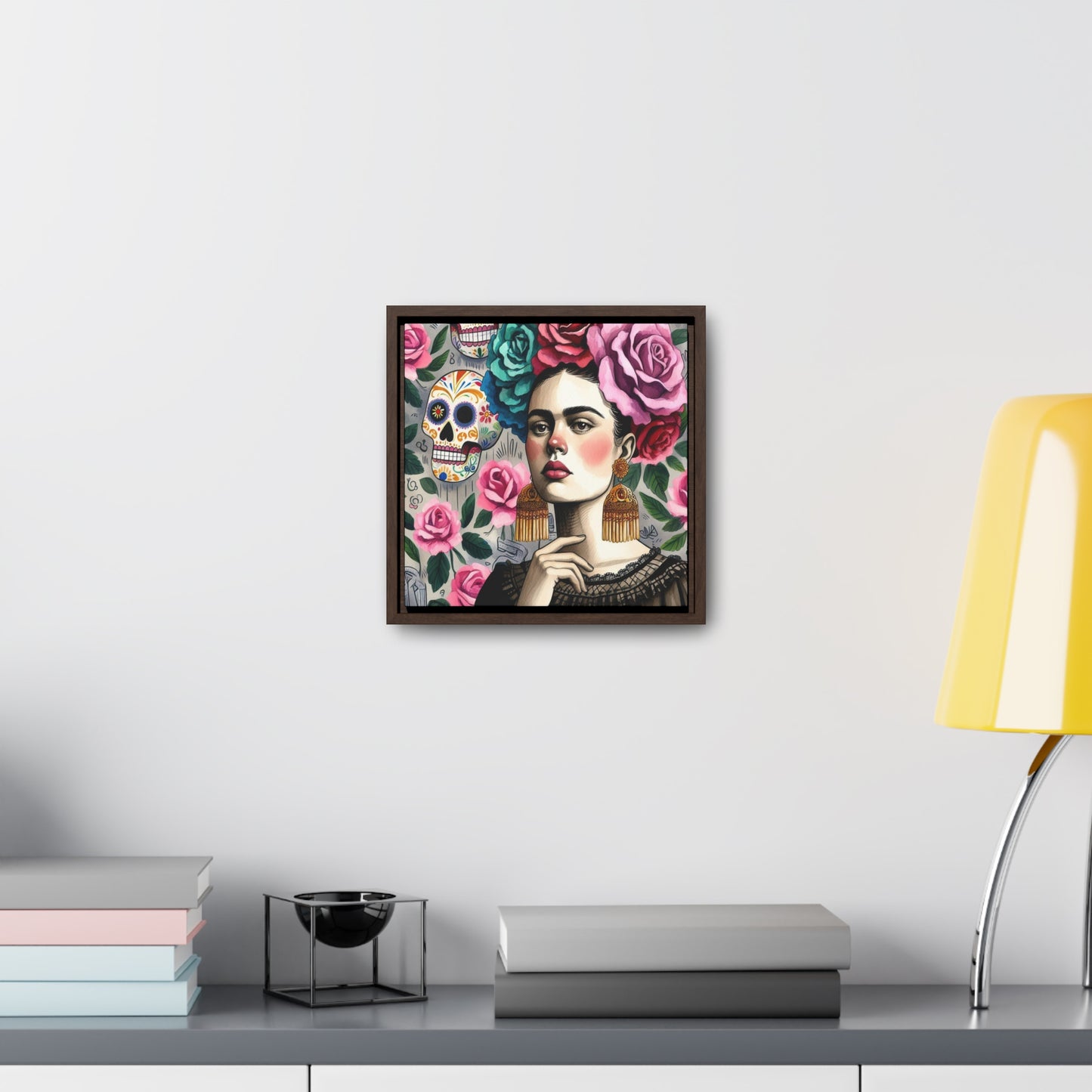 Frida y Rosas - Gallery Canvas Wraps, Square Frame