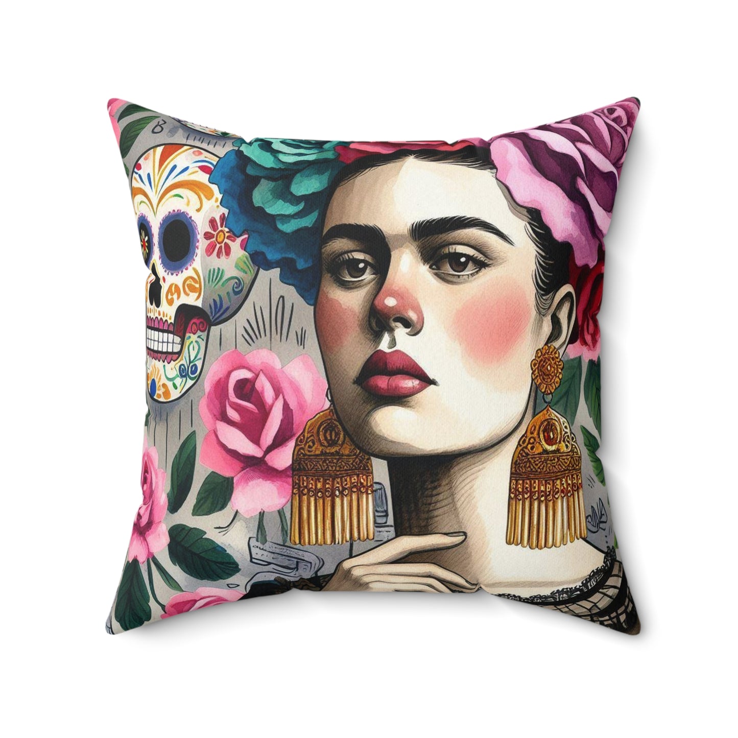 Frida y Rosas -  Pillow (18x18) (20x20)