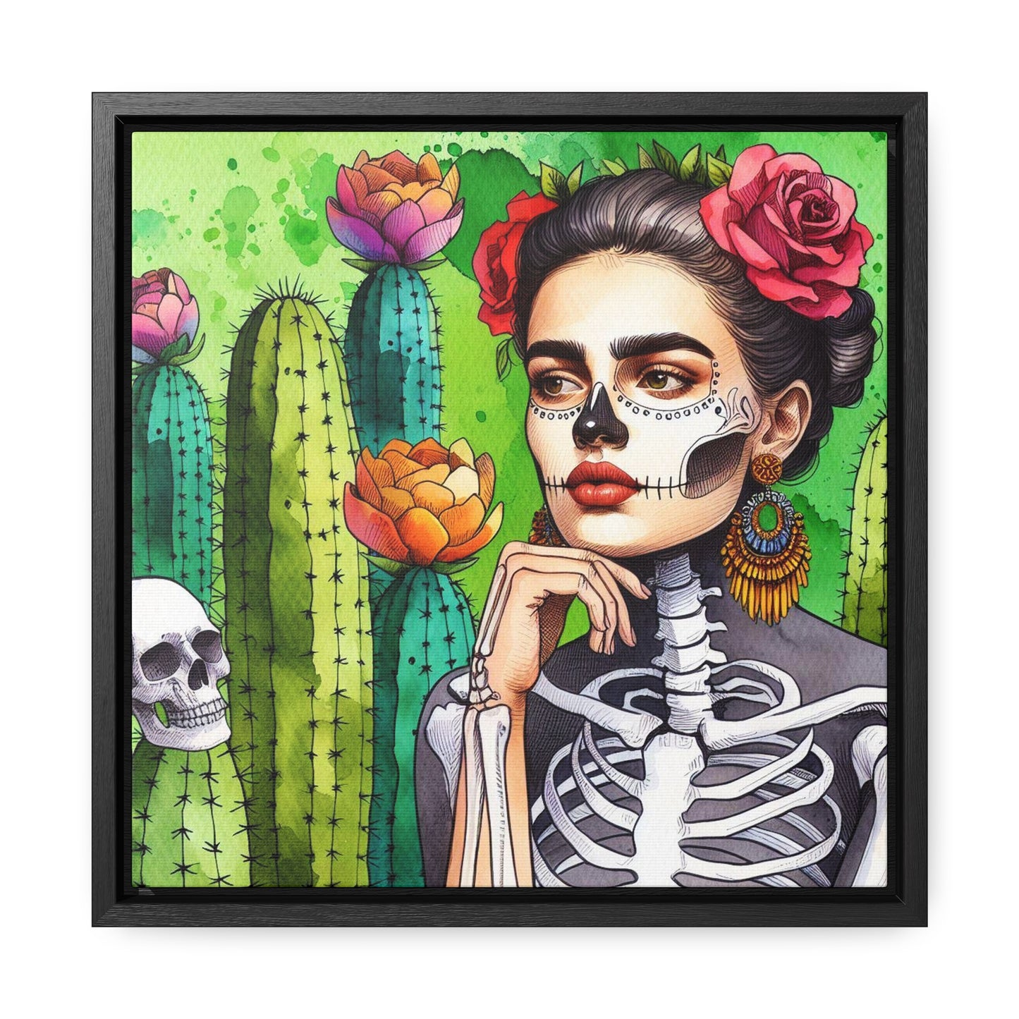 Frida con Nopal - Gallery Canvas Wraps, Square Frame