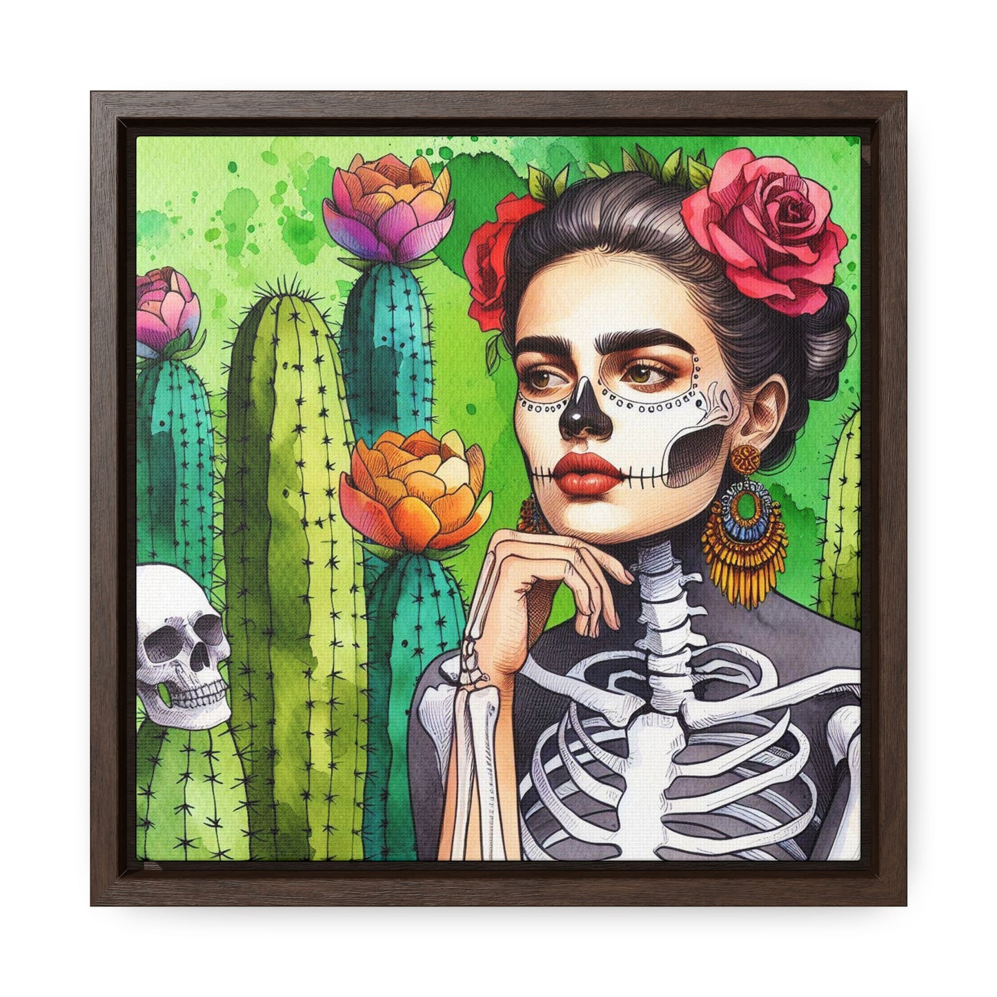 Frida con Nopal - Gallery Canvas Wraps, Square Frame