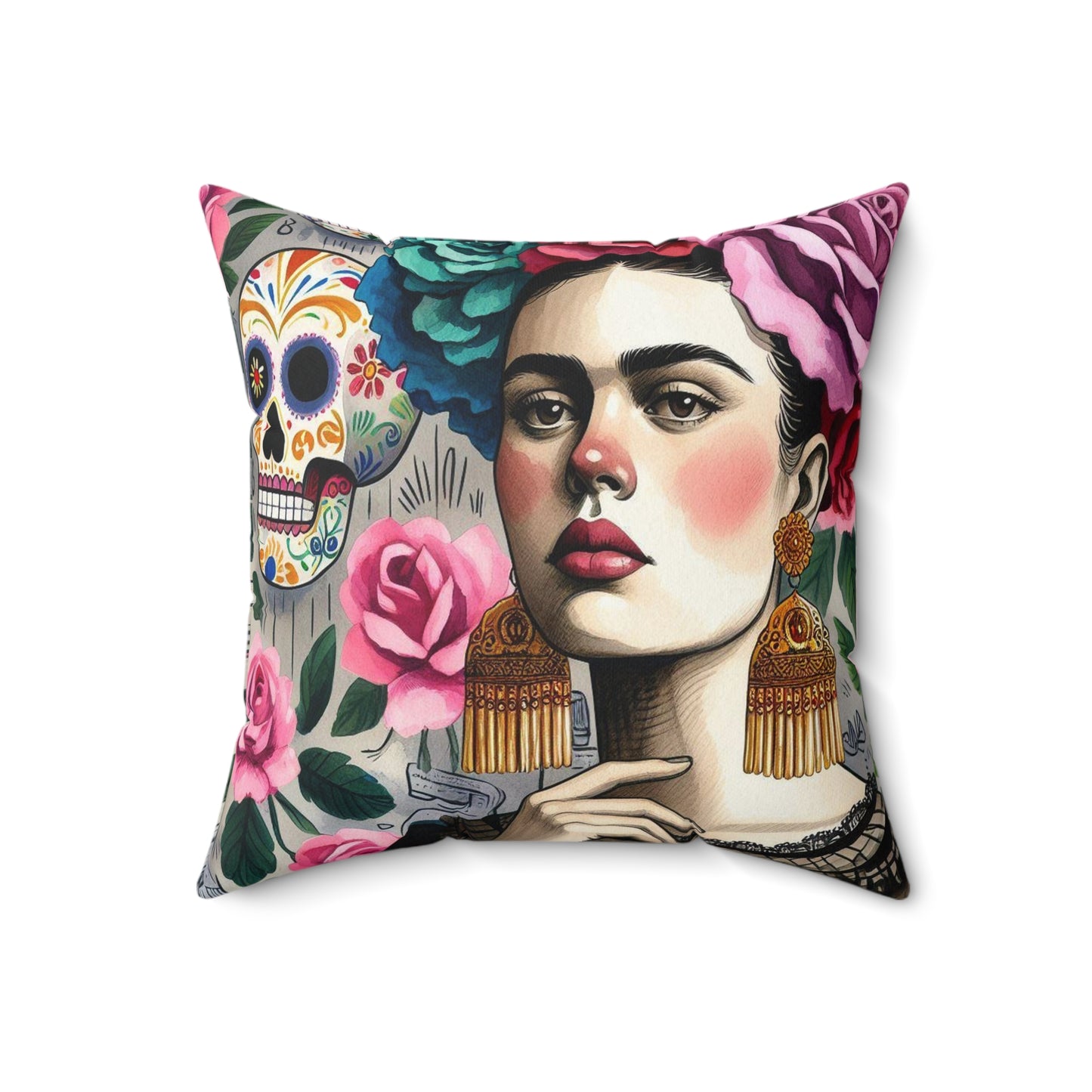 Frida y Rosas -  Pillow (18x18) (20x20)