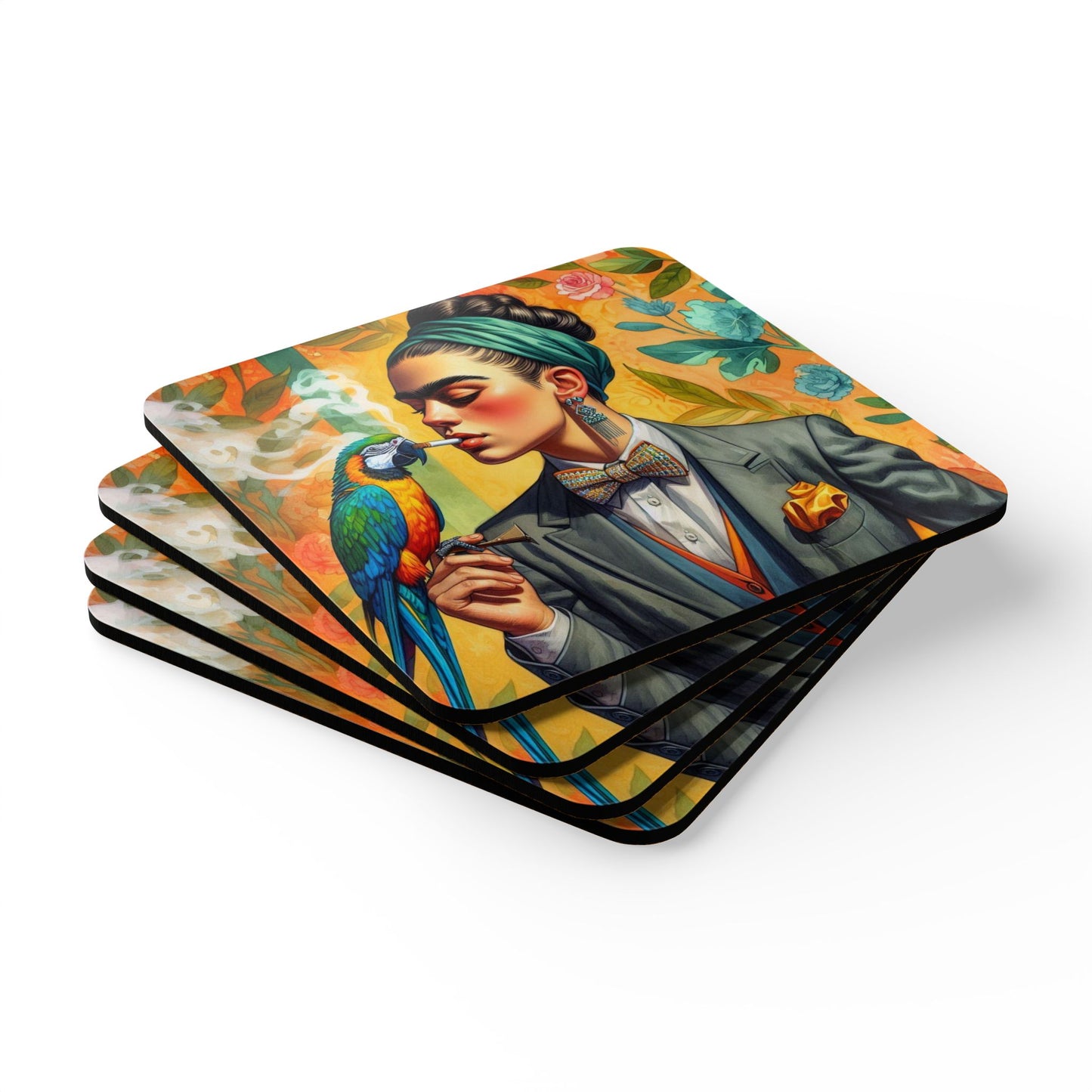 Frida w/Parrot - Corkwood Coaster Set