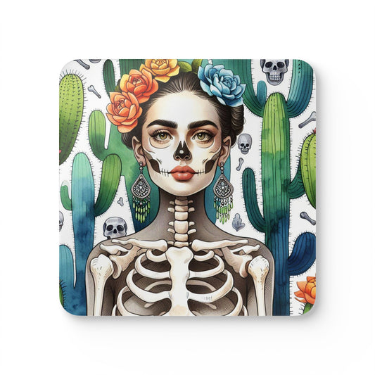 Frida con Nopal #2 - Corkwood Coaster Set