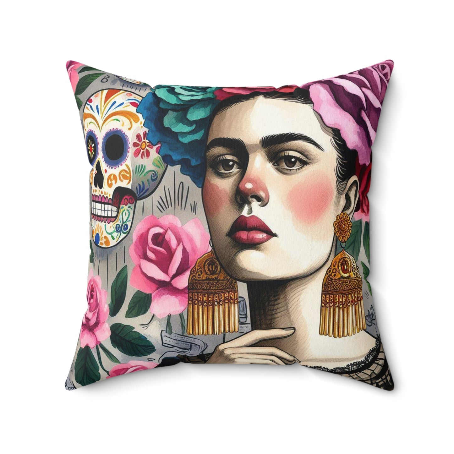 Frida y Rosas -  Pillow (18x18) (20x20)