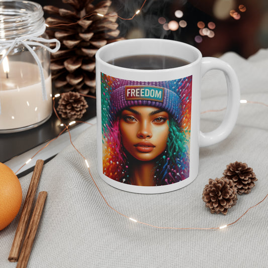 Freedom #2 - White Ceramic Mug, 11oz