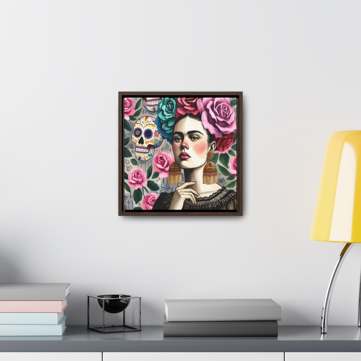 Frida y Rosas - Gallery Canvas Wraps, Square Frame