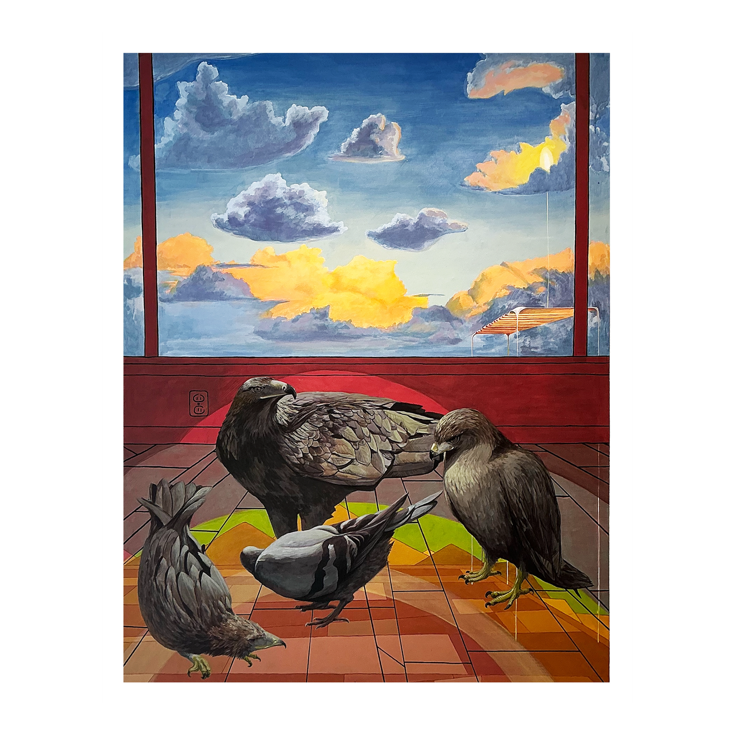 Brown Eagles and a Pigeon